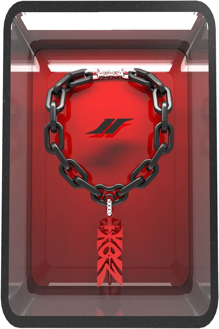 Red 3D box containing the red Katsu pendant and its black chain