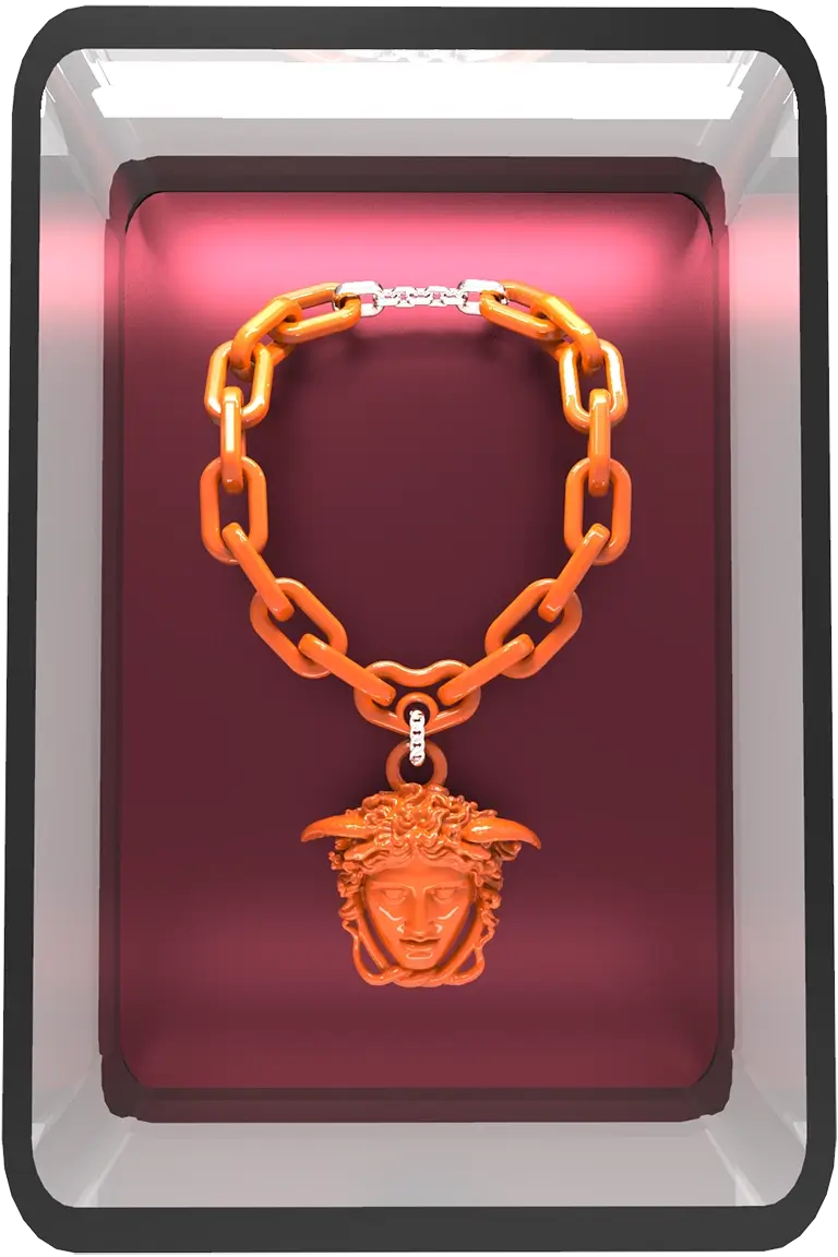 Dark red 3D box containing the Medusa chain