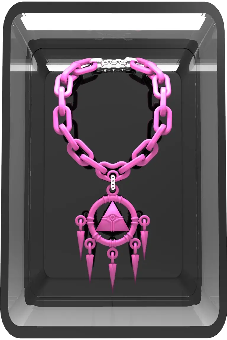 Dark 3D box containing the pink Millenium chain